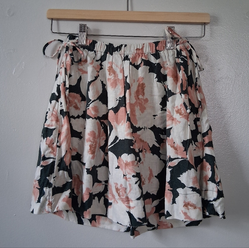 Abercrombie & Fitch Green & Coral Floral Skirt Linen & Viscose Mix